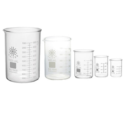United Scientific® Heavy-Duty Low-Form Glass Graduated Beaker Set, 50, 100, 250, 600 and 1000 mL